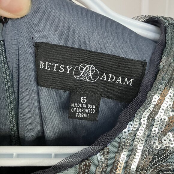 Betsy & Adam Sequin Bodycon Cocktail Dress Womens 6 Blue Gunmetal Silver Holiday - Picture 4 of 13